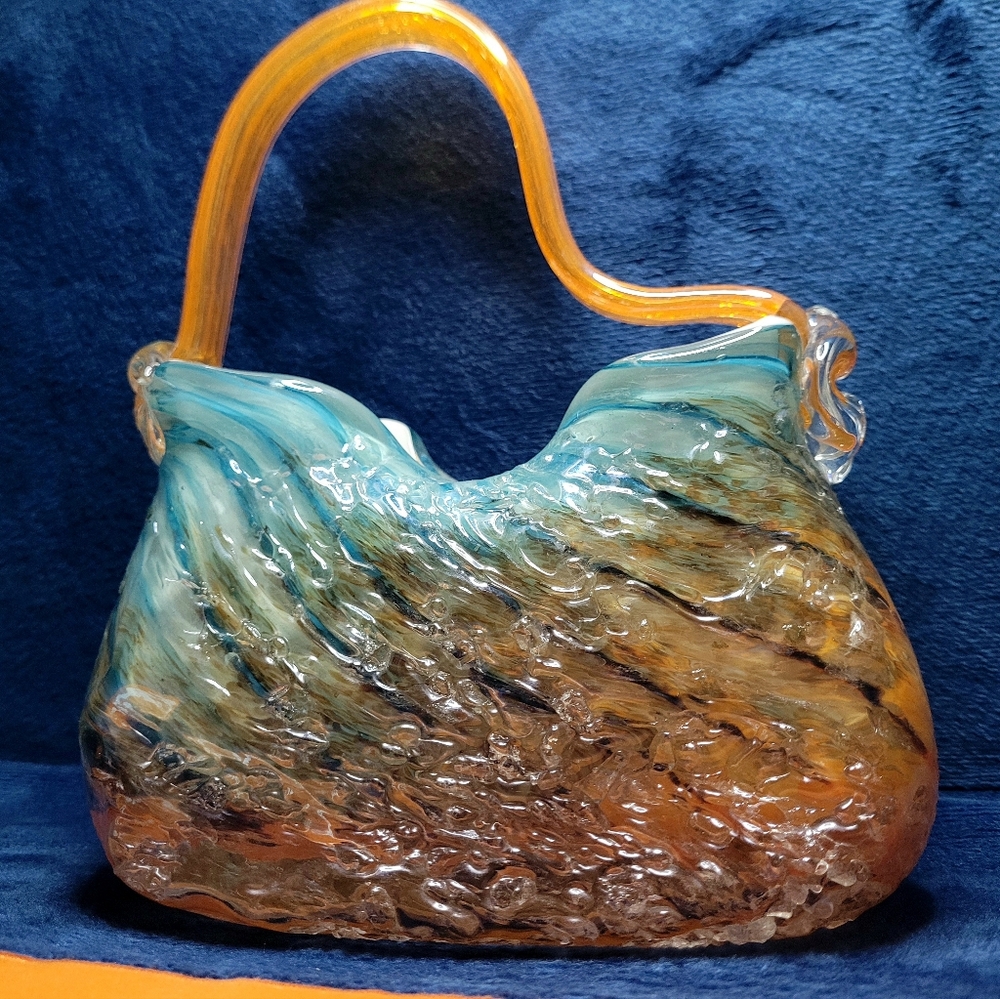 Murano Style Hand-blown Italian Glass Purse Vase